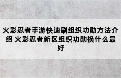 火影忍者手游快速刷组织功勋方法介绍 火影忍者新区组织功勋换什么最好